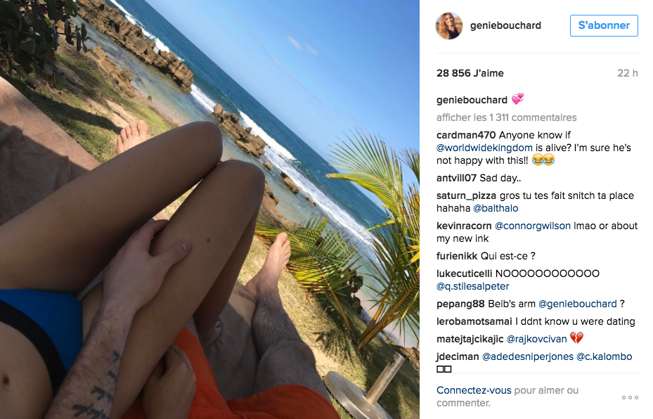 Eugenie Bouchard n'est plus un coeur à prendre comme le montre cette photo de son Instagram prise lors de ses vacances