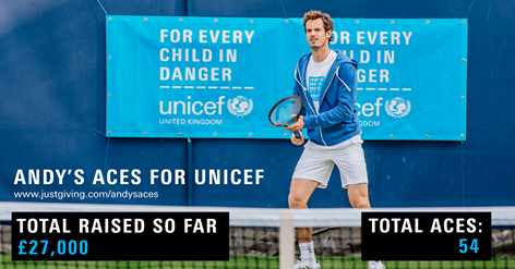 Murray continue son opération pour les enfants dans l'urgence avec l'UNICEF à Bercy