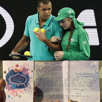 Tsonga a reçu une lettre de remerciement de la ramasseuse de balle  souffrant d'un virus qu'il avait aidée à sortir du court l'an dernier.