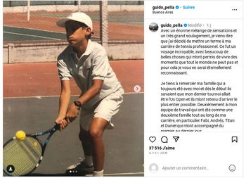 Guido Pella raccroche ses raquettes : J'ai décidé de mettre un terme à ma carrière. Ce fut un voyage incroyable, avec beaucoup de belles choses qui m’ont permis de vivre des moments que tout le monde ne peut pas et pour cela je vous en serai éternellement reconnaissant 