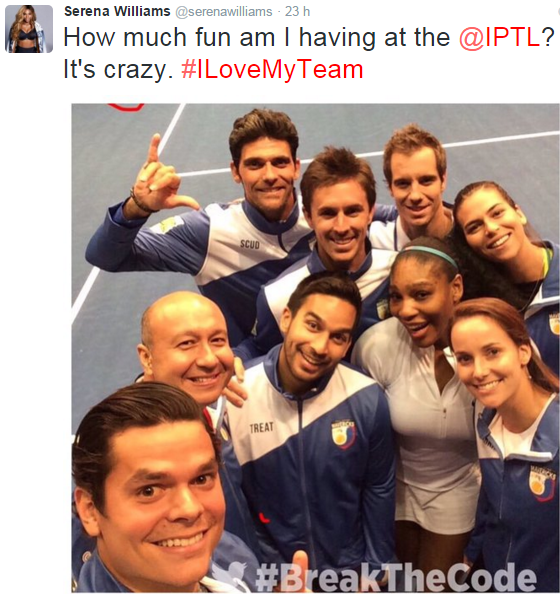Serena Williams adore l'IPTL et le montre sur Twitter : 
