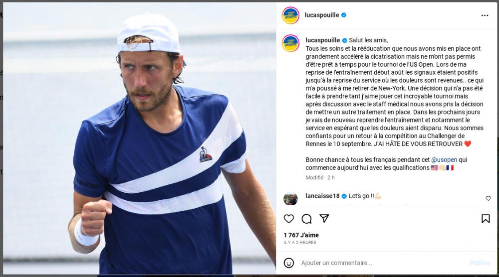 Pouille forfait pour l'USO : Tous les soins que nous avons mis en place ne m’ont pas permis d’être prêt pour l’US Open