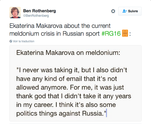 Makarova sur le meldonium : 