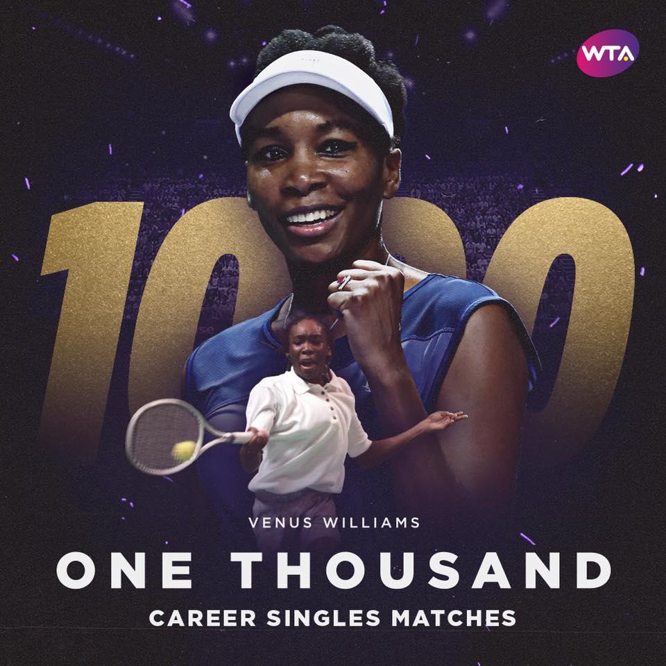Venus Williams a disputé ce week-end le 1000ème match professionnel de sa carrière, en simple