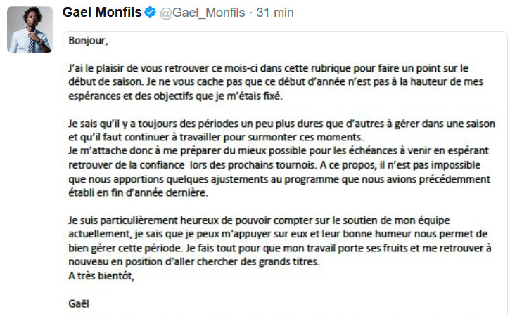 Monfils : Ce début d'année n'est pas à la hauteur de mes espérances et des objectifs que je m'étais fixé