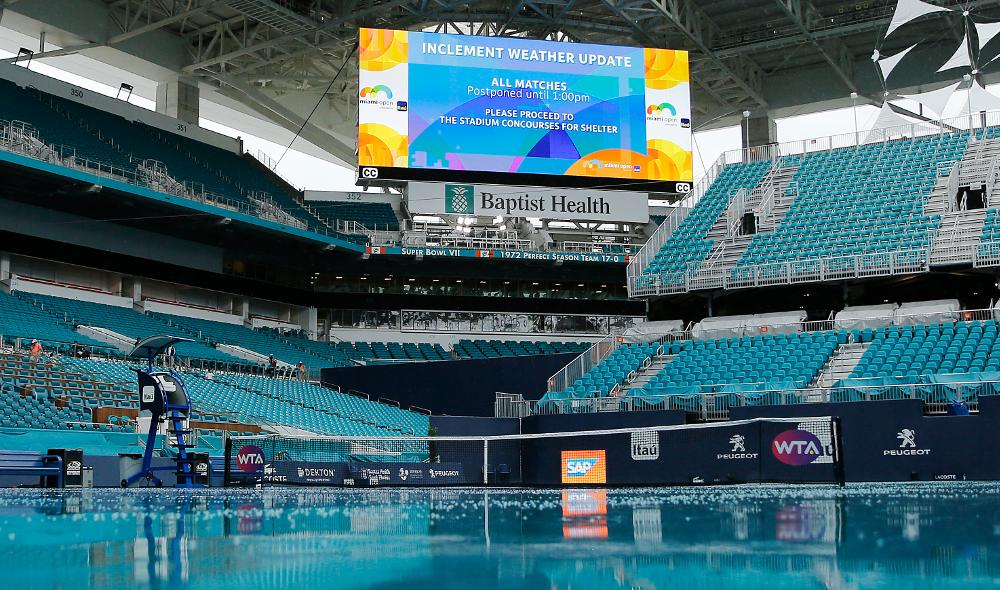 All Tuesday matches have been postponed due to rain in Miami