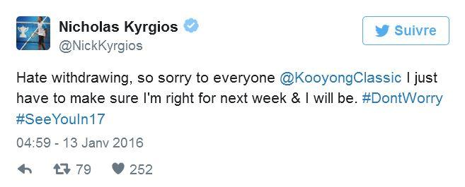 Kyrgios touché au pied lors de son match contre Goffin à Kooyong