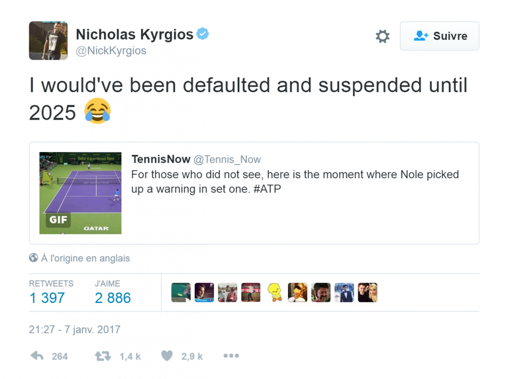 Kyrgios réagit face au comportement de Djokovic en finale de Doha : 